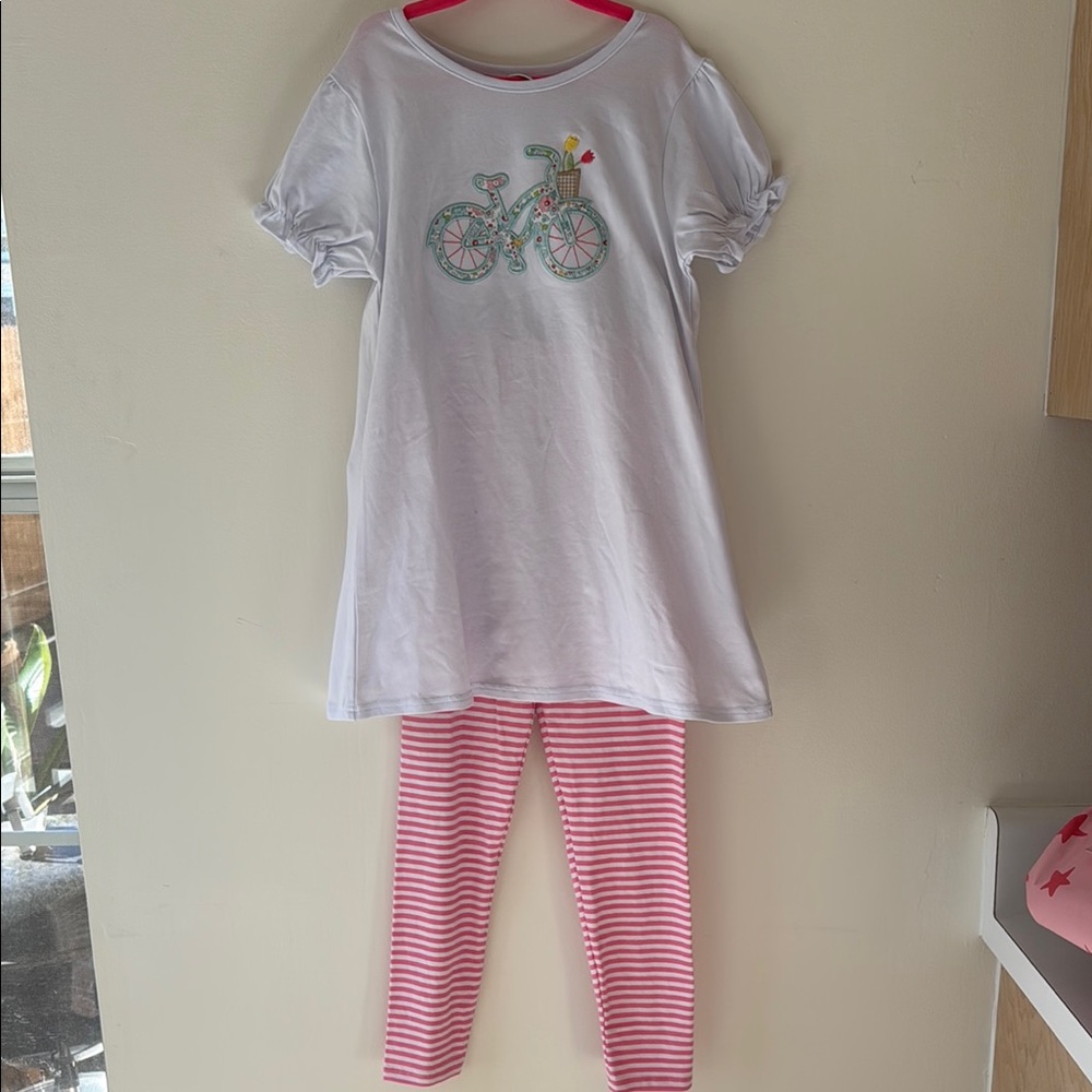 Playful White and Pink Matching Set with Bicycle Graphic